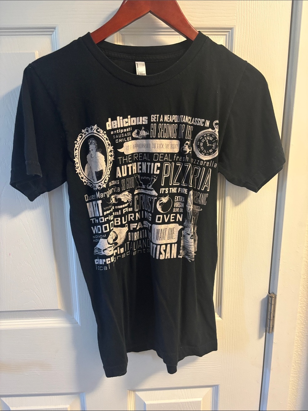 American Apparel Black Graphic Pizzeria Typography Tee